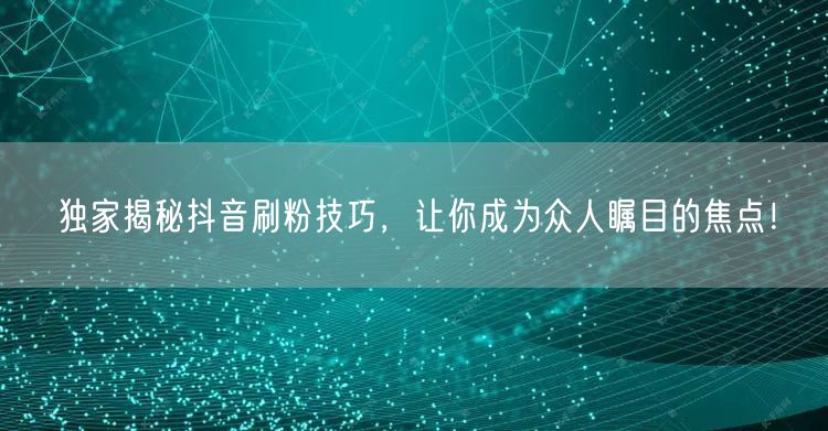 独家揭秘抖音刷粉技巧，让你成为众人瞩目的焦点！