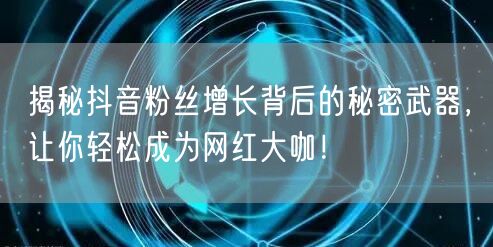 揭秘抖音粉丝增长背后的秘密武器,让你轻松成为网红大咖!